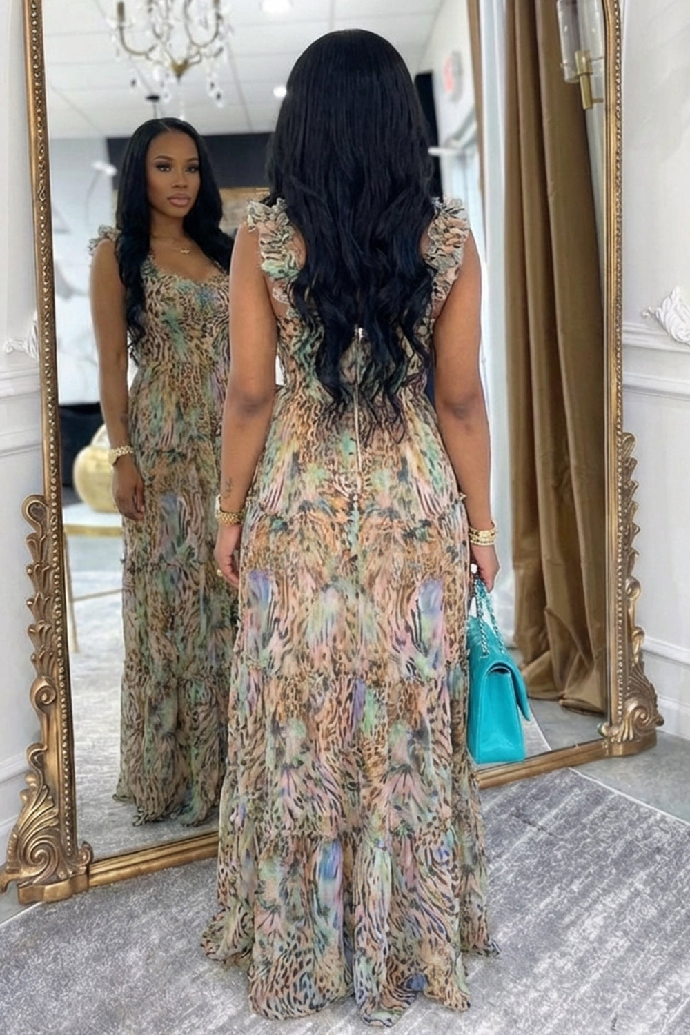 Wide Straps Cinch Waist A-Line Vacation Maxi Dresses