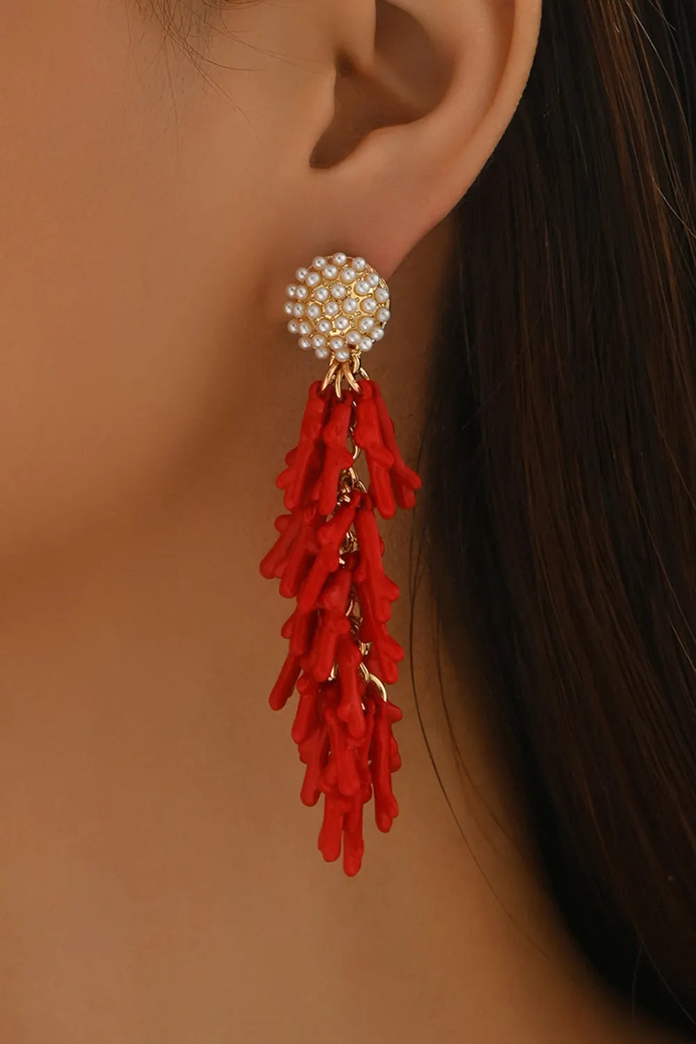 Vacation Multi-Layer Coral Inlaid Pearl Beaded Earrings