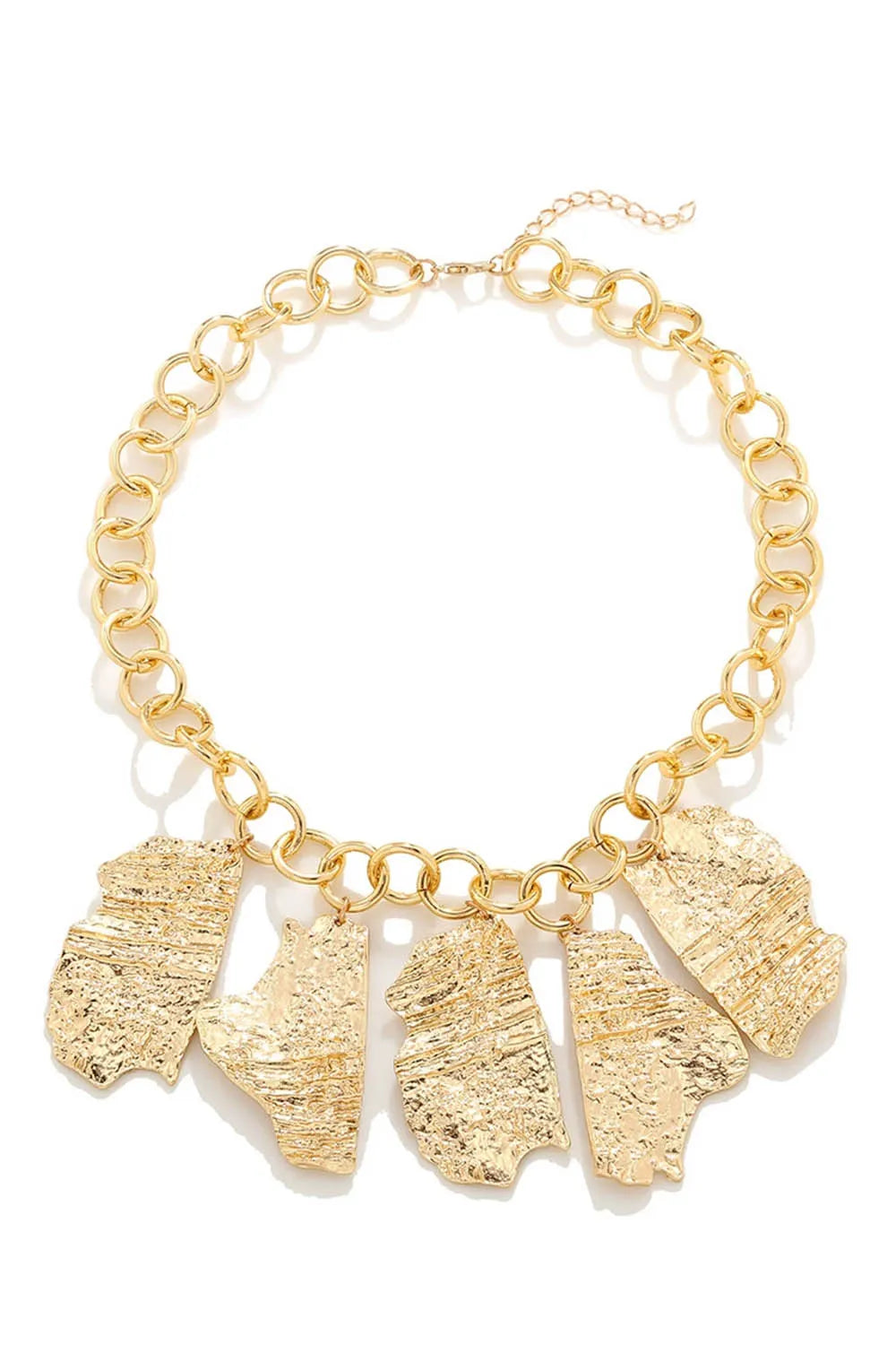 Vintage Textured Irregular Shaped Pendant Chunky Chain Necklace