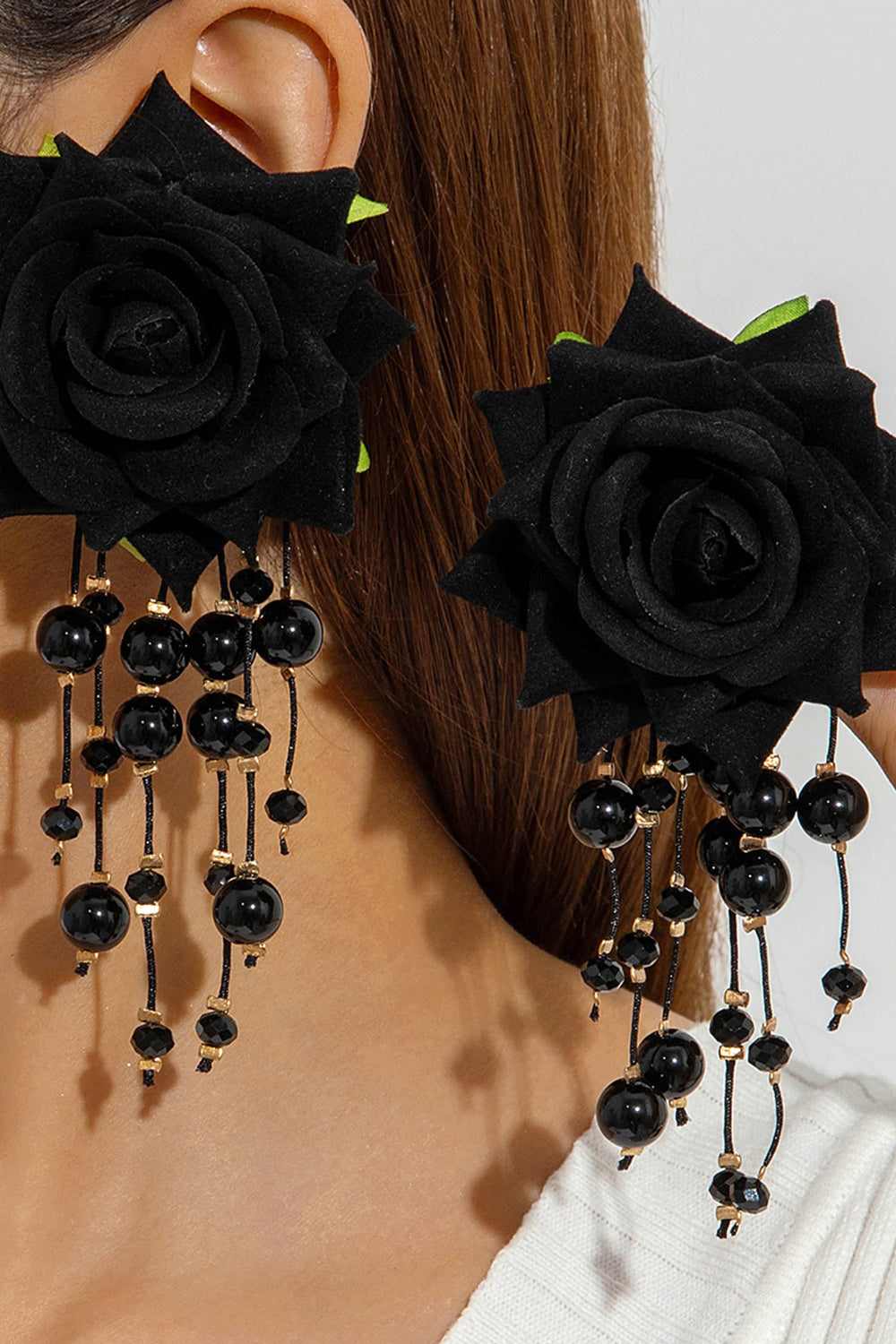 Bohemian Style 3D Floral Beaded Tassel Dangle Earrings