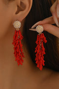 Vacation Multi-Layer Coral Inlaid Pearl Beaded Earrings