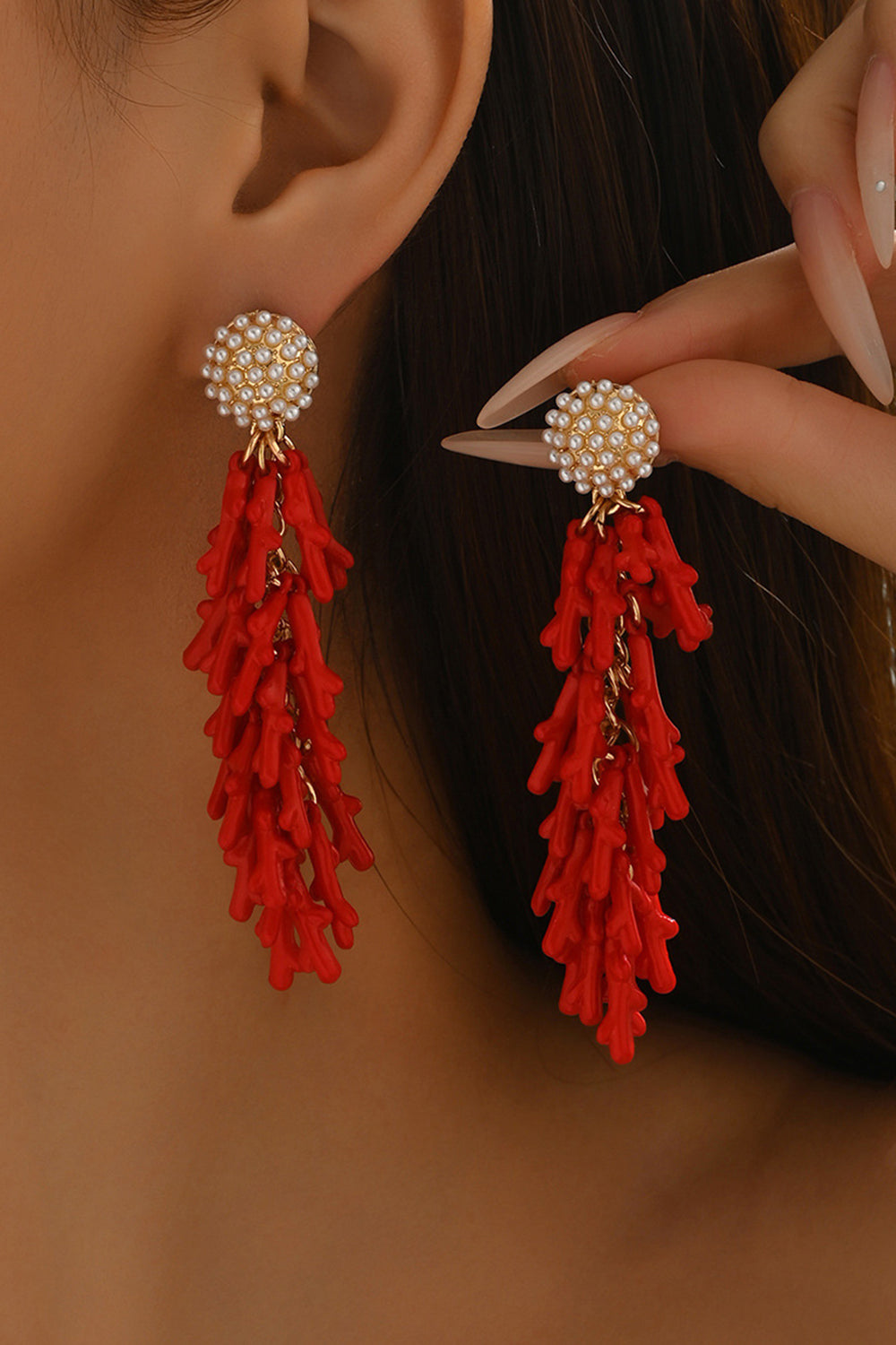 Vacation Multi-Layer Coral Inlaid Pearl Beaded Earrings