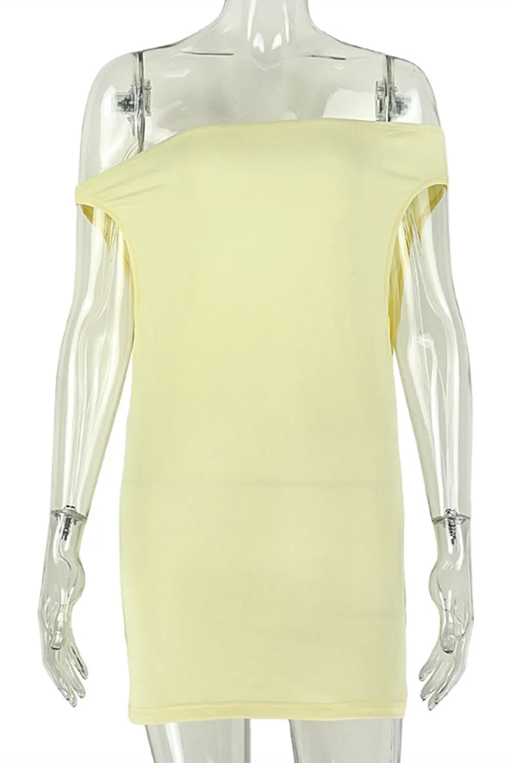 Off Shoulder Sleeveless Solid Color Slim Fit Party Mini Dresses-Yellow