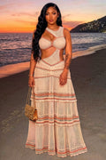 Cut Out Sleeveless Tiered Vacation Maxi Dresses