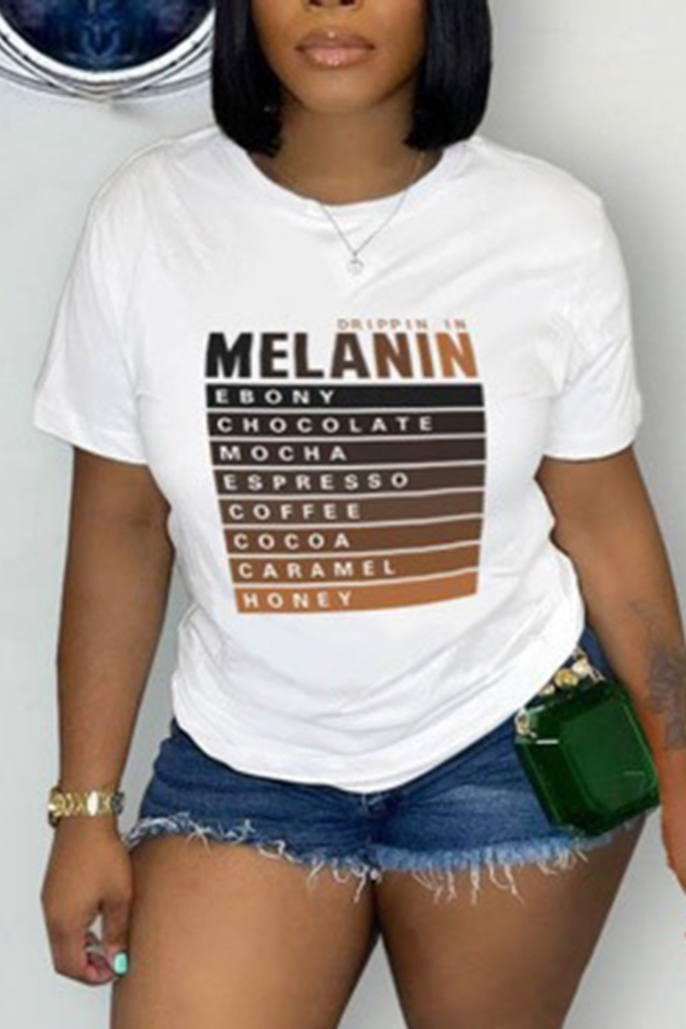 Round Neck Short Sleeve Letter Pattern Loose Fit Casual T-Shirt-White