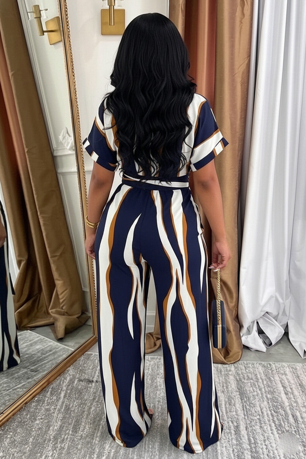 Collar Short Sleeve Wide Leg Casual Jumpsuit