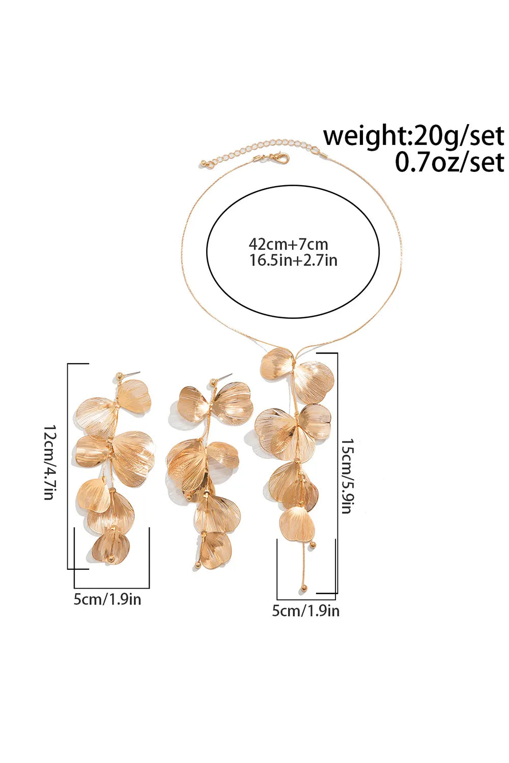 Hollow Out Ginkgo Leaf Tassel Necklace Dangle Earrings Two Piece Set