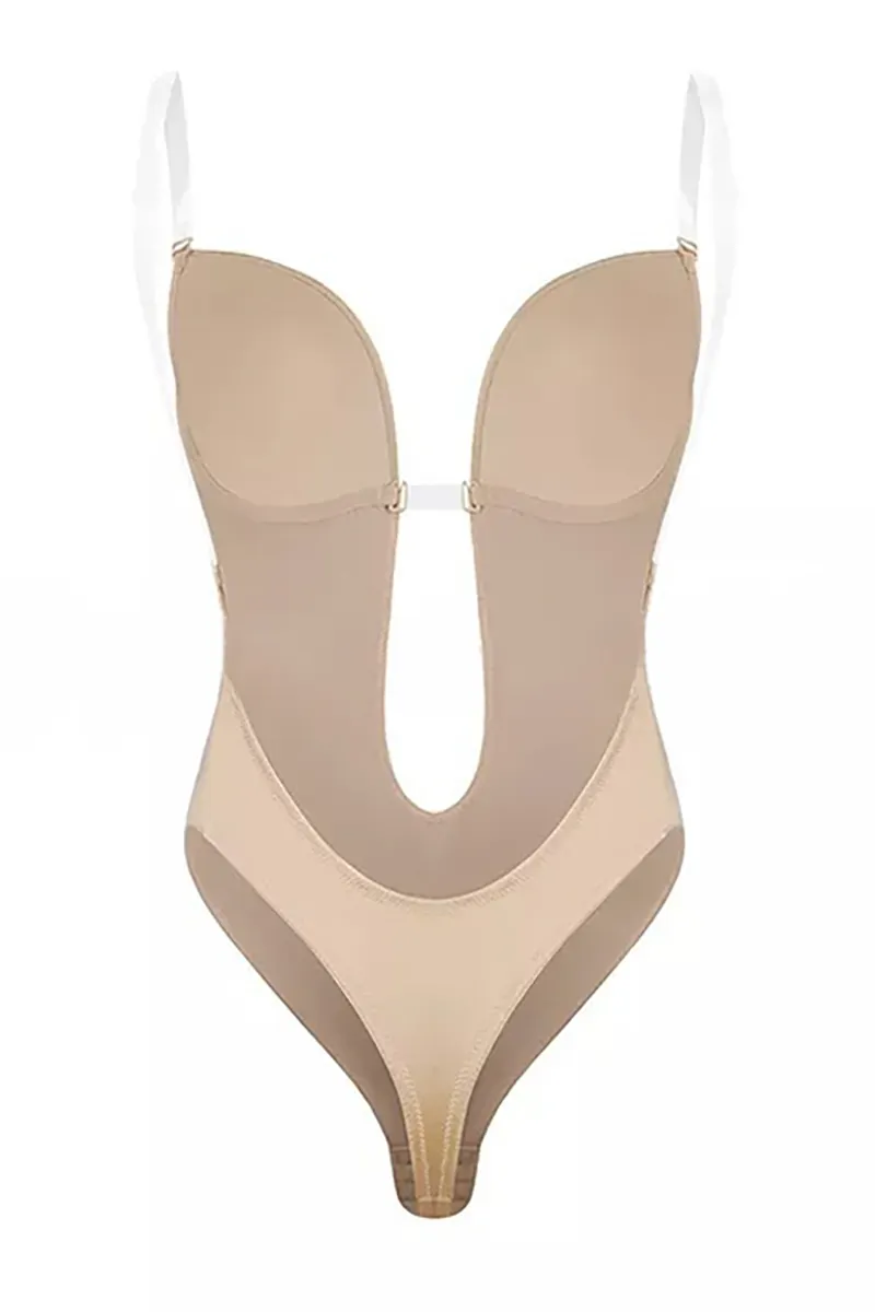 Solid Color Irregular Neck Cutout Open Back Underwear Bodysuit-Black