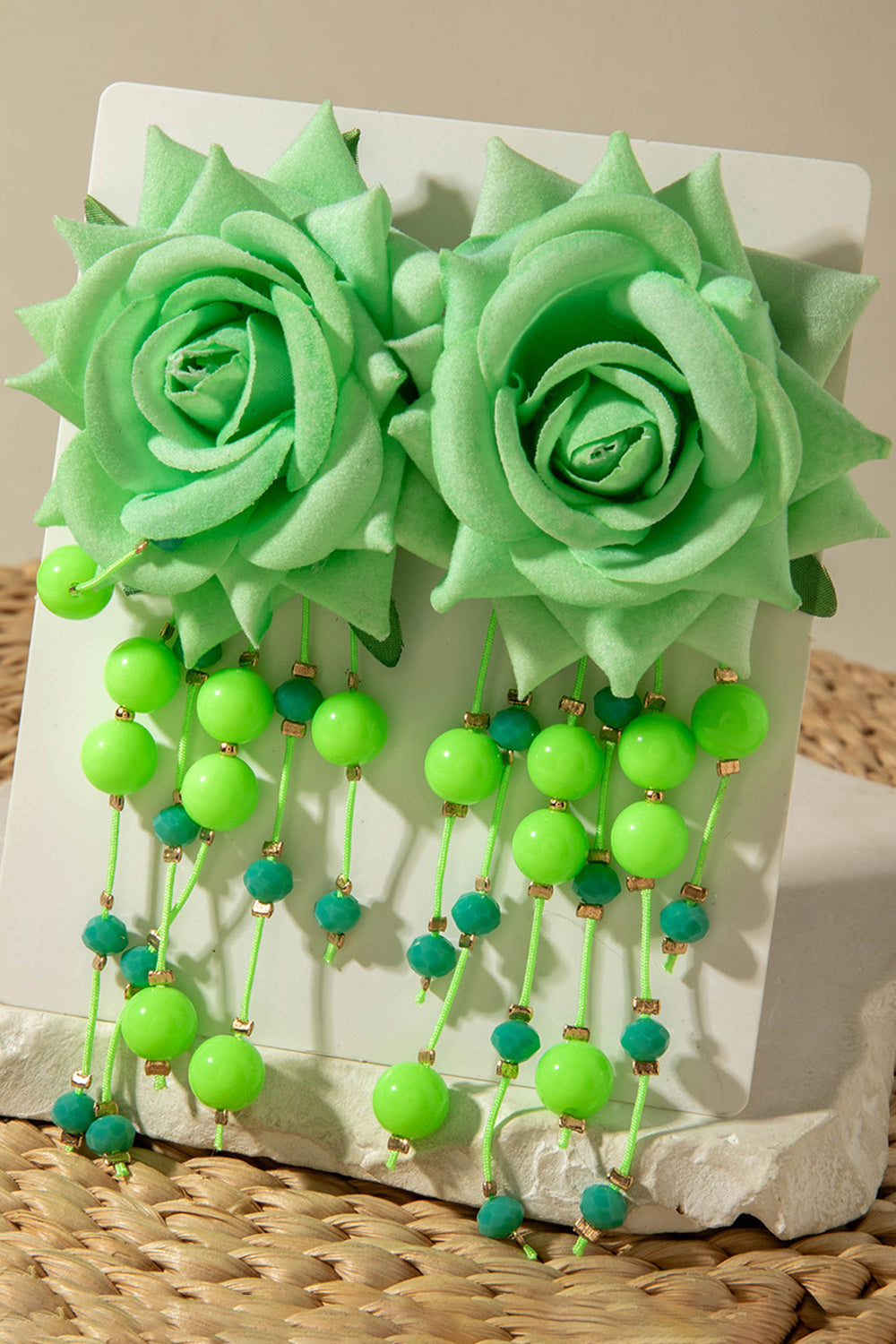 Bohemian Style 3D Floral Beaded Tassel Dangle Earrings