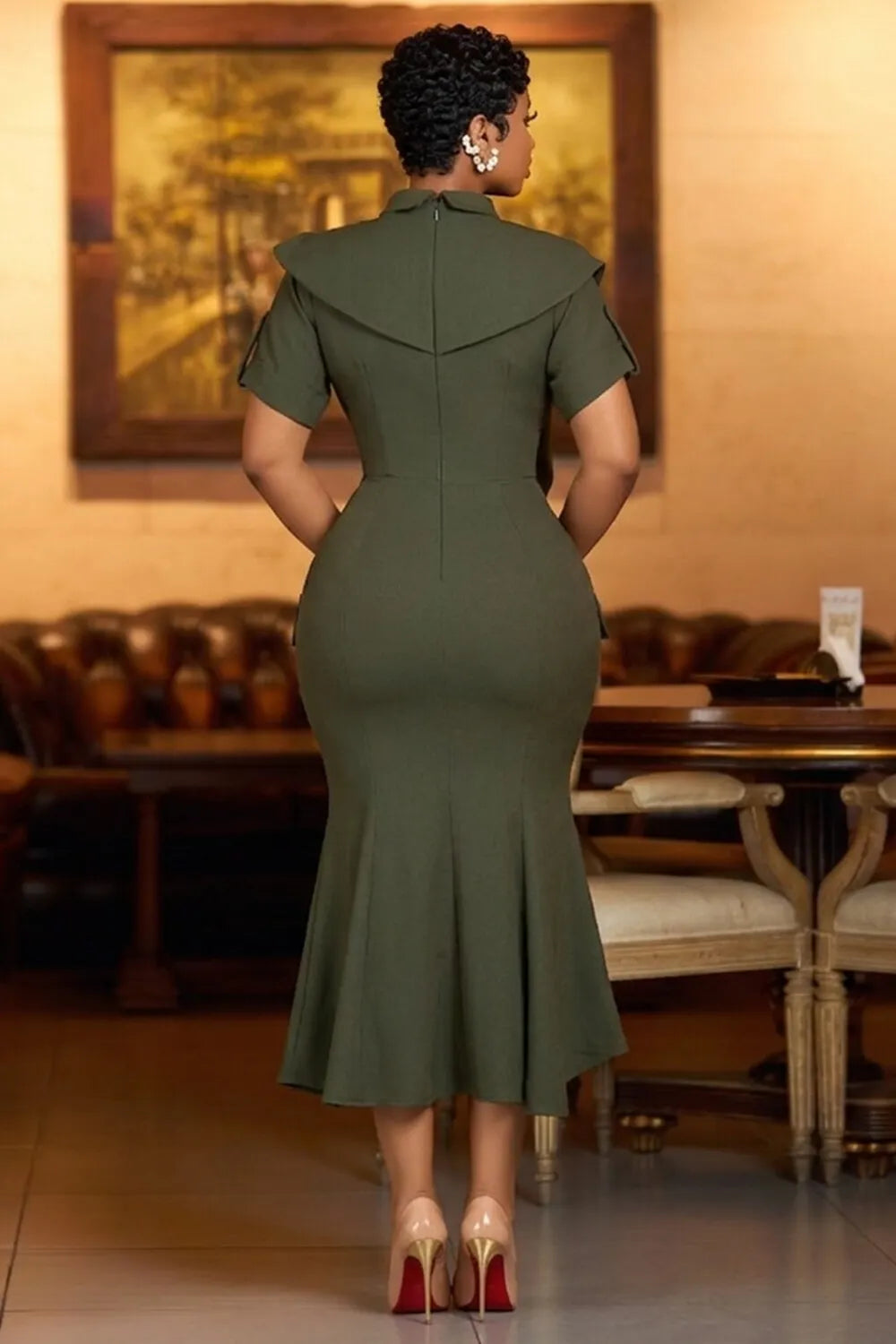 Collar Short Sleeve Bodycon Casual Maxi Dresses-Beige