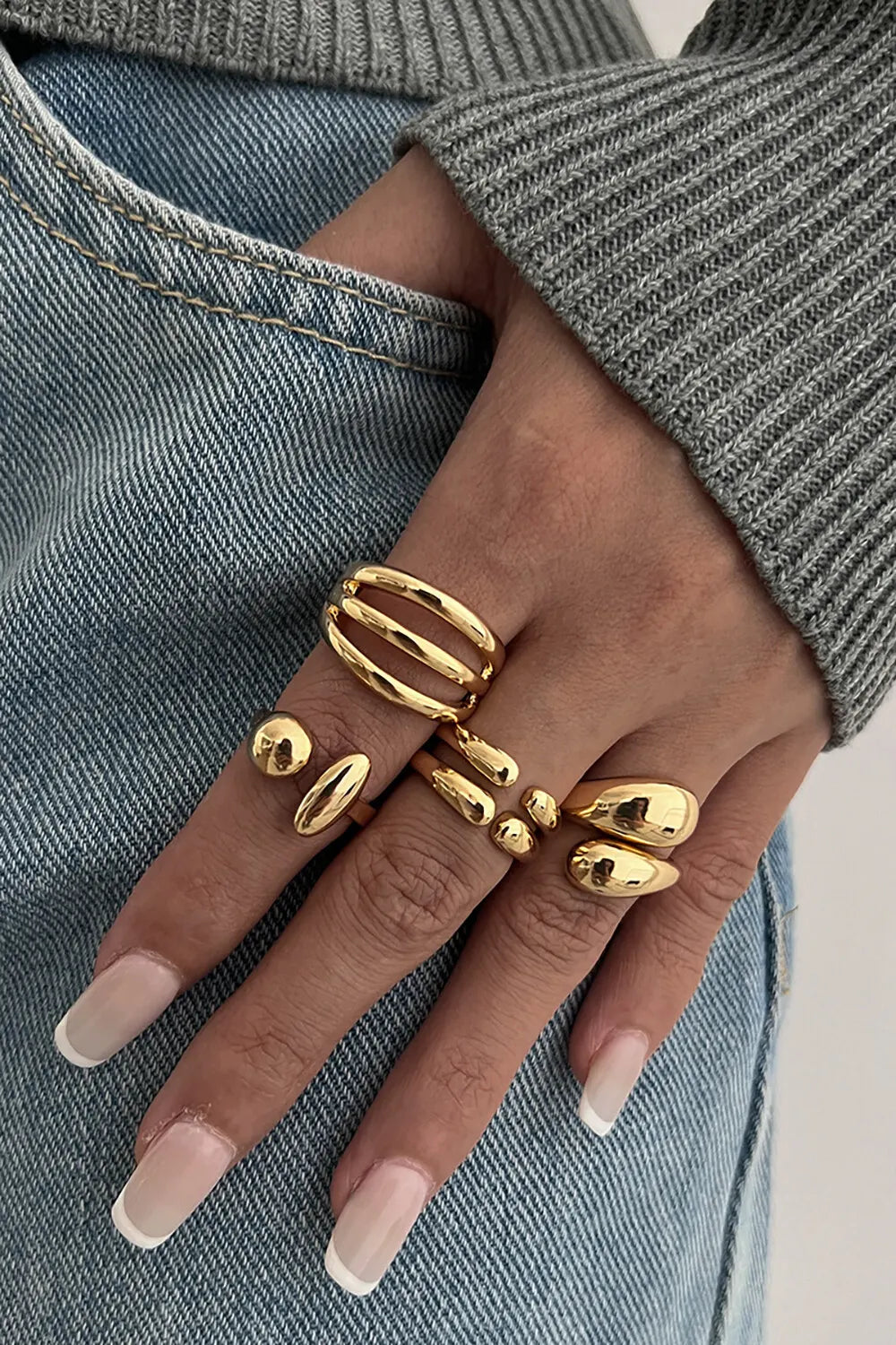 Glossy Alloy Fashionable Geometric Open Rings Set