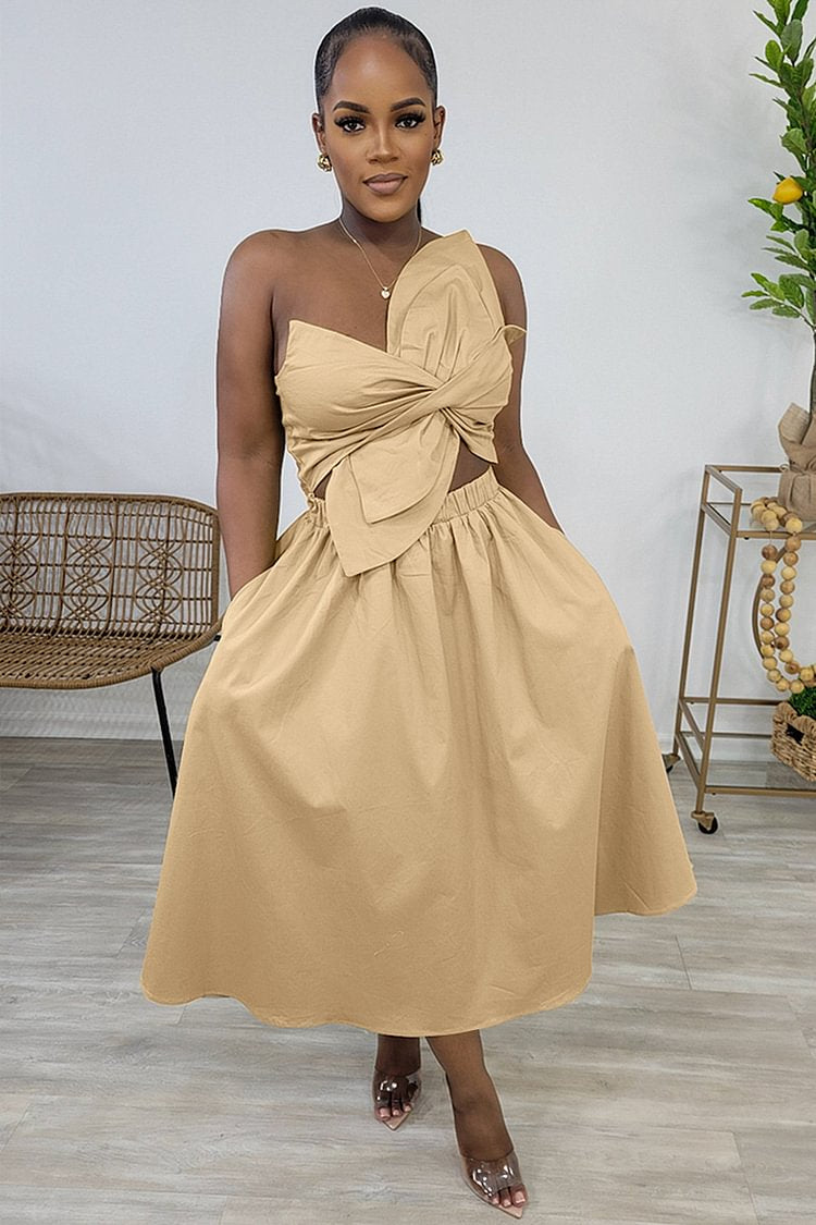 Irregular Design Ruched Cutout Sleeveless Midi Dresses-Green