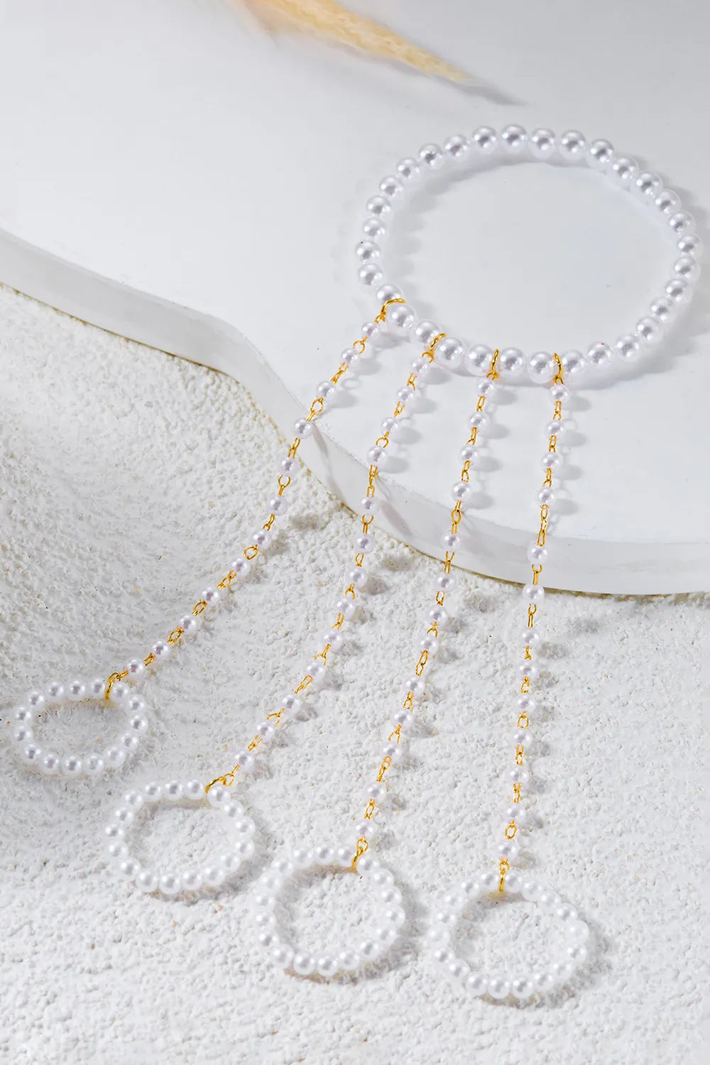 Elegant Multi-Layered Imitation Pearl Shoulder Chain Finger Ring Bracelet