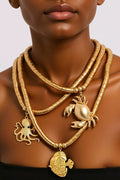 Metallic Tube Bead Multi-Layer Ocean Animal Pendant Stacked Necklace