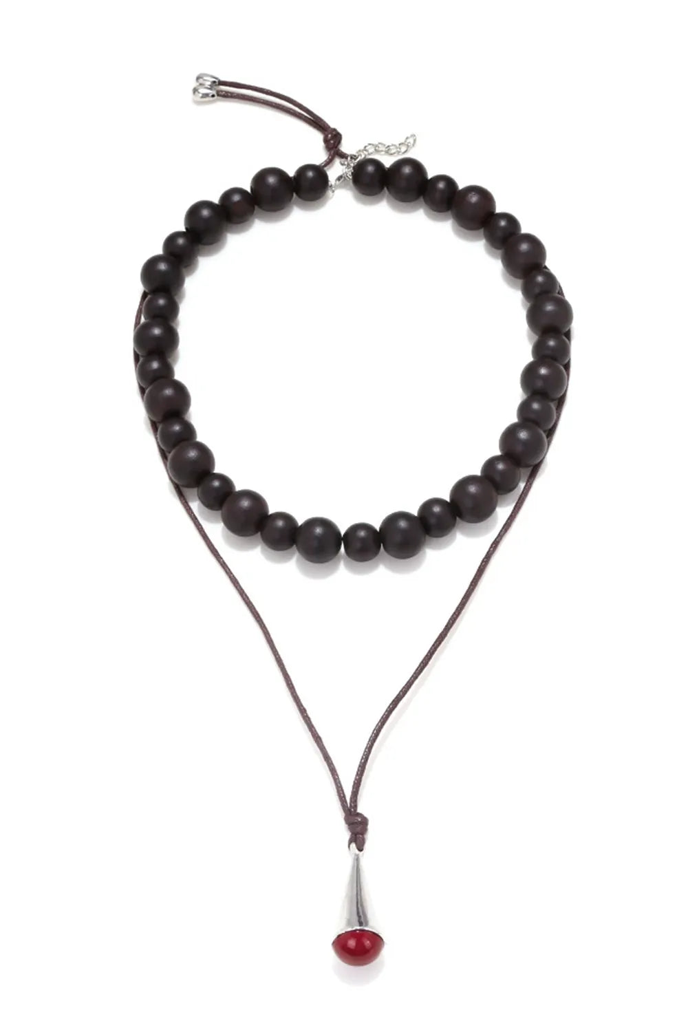 Round Wooden Bead Water Droplet Pendant Double Layer Necklace