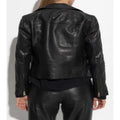 Black Leather Asymmetrical Gold Hardware Biker Moto Crop Jacket