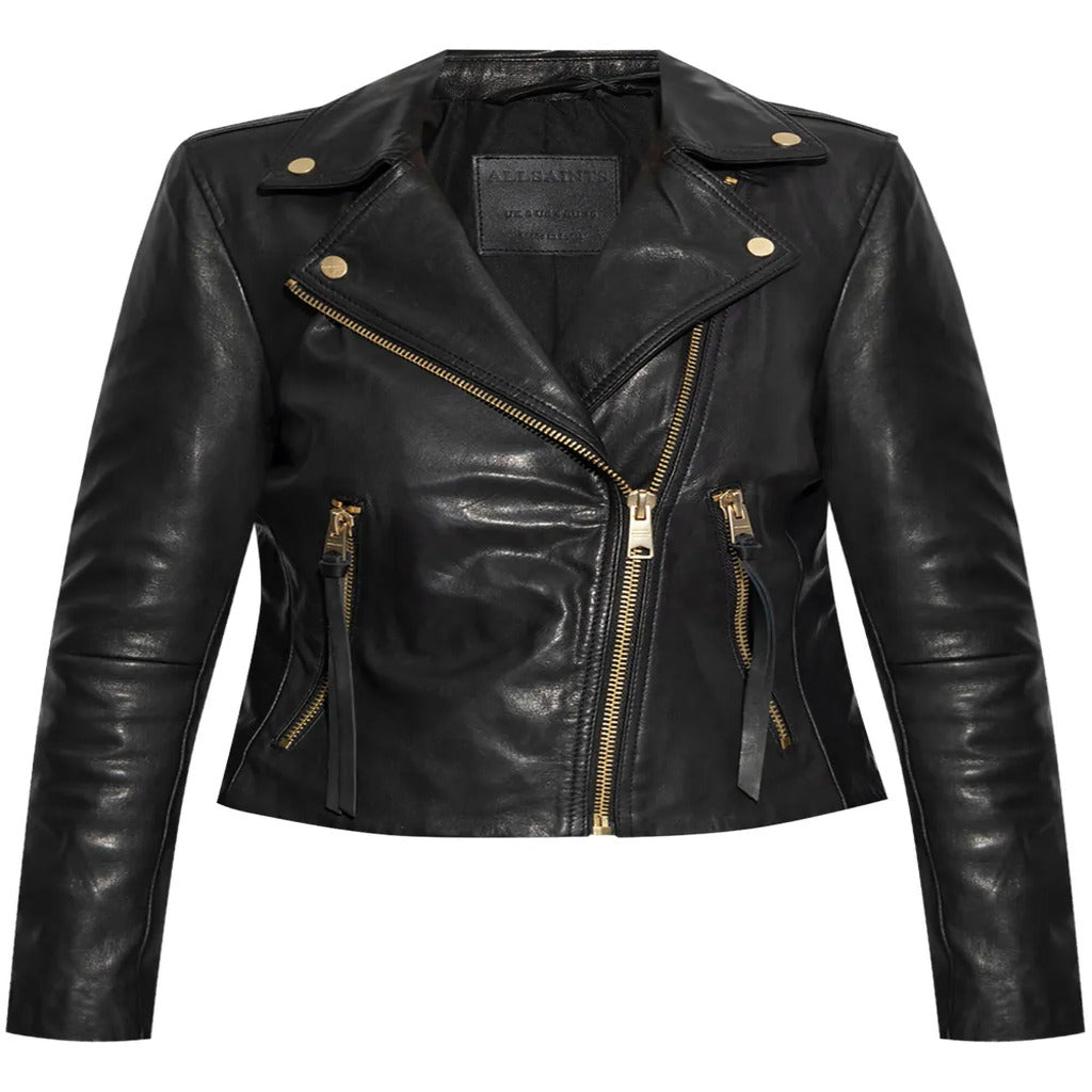 Black Leather Asymmetrical Gold Hardware Biker Moto Crop Jacket
