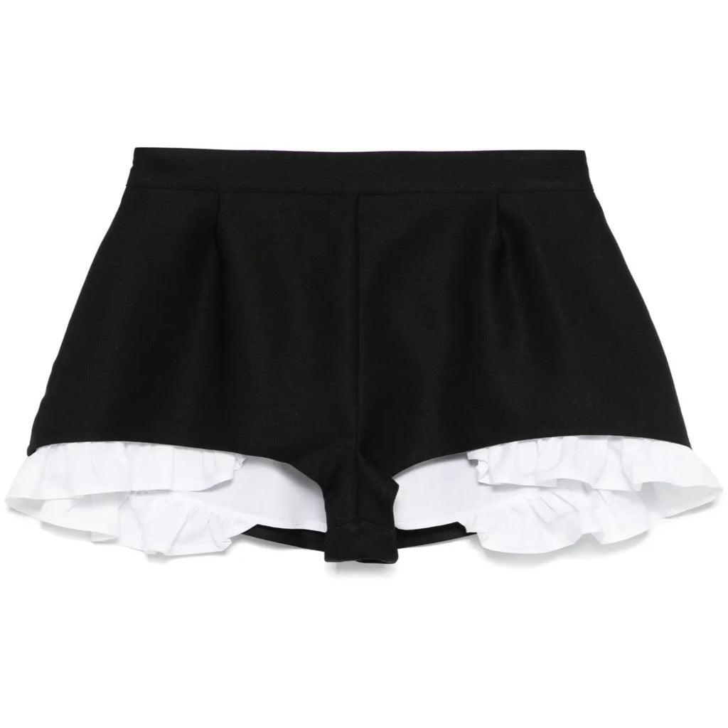 Black High Waist Pleated Shorts with White Ruffle Underlayer