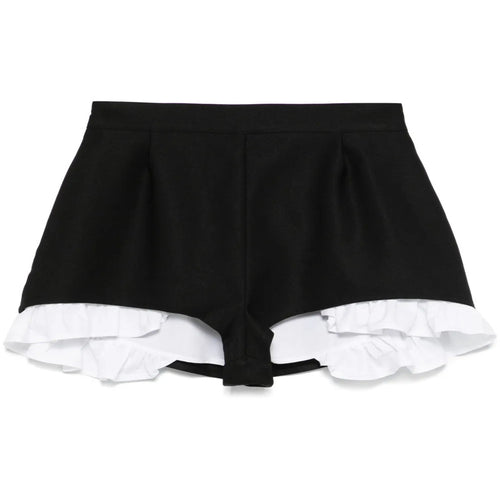 Black High Waist Pleated Shorts with White Ruffle Underlayer
