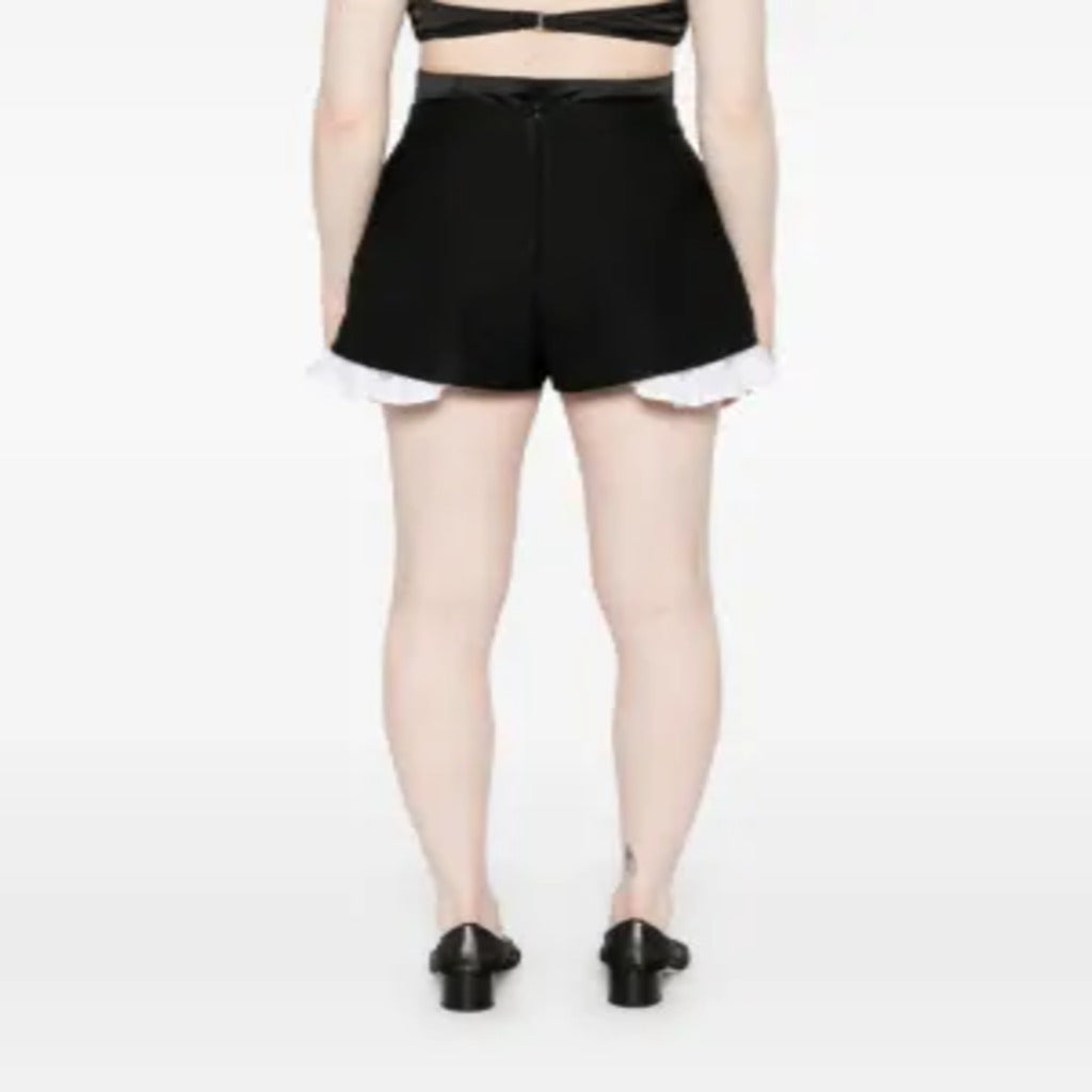 Black High Waist Pleated Shorts with White Ruffle Underlayer