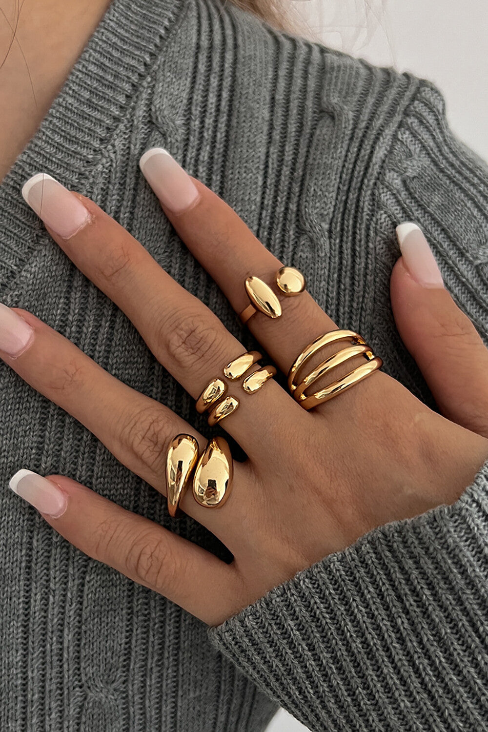 Glossy Alloy Fashionable Geometric Open Rings Set