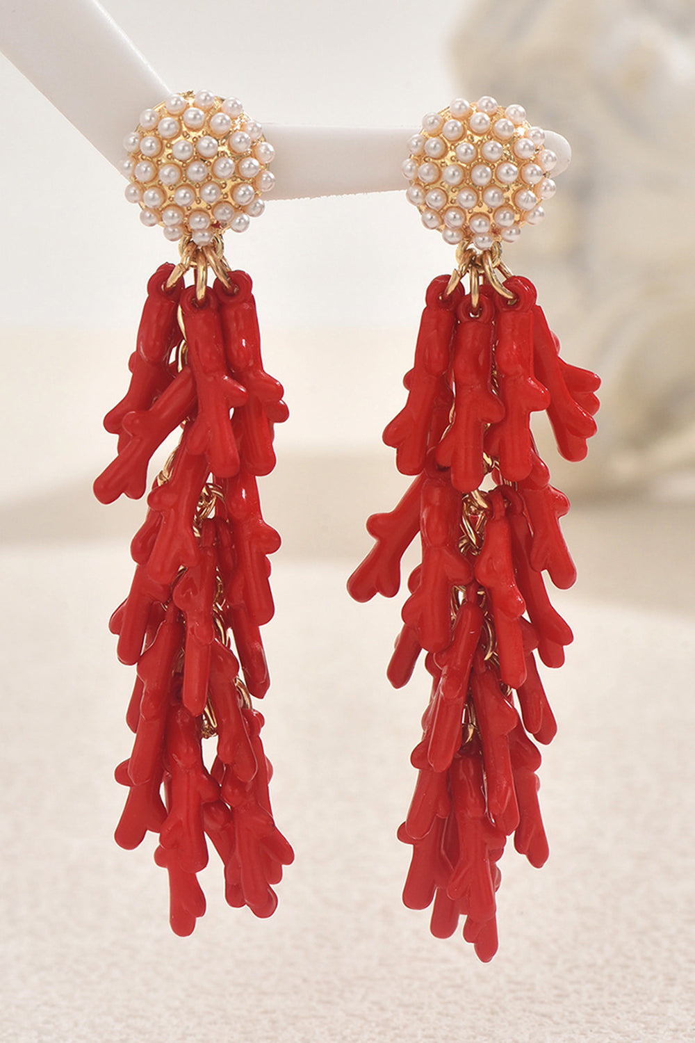 Vacation Multi-Layer Coral Inlaid Pearl Beaded Earrings