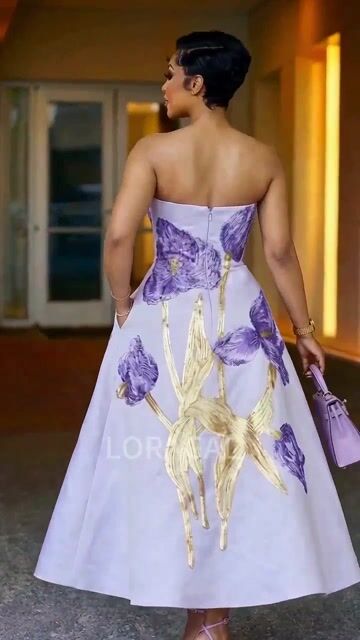 Strapless Flower Cinch Waist Loose Fit Party Maxi Dresses-Purple