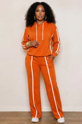 Contrast Piping Hoodies Straight Leg Pants Casual 2pcs Set-Orange [Pre Order]