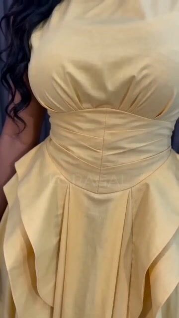 Round Neck Sleeveless Ruffle A-Line Gowns Maxi Dresses-Yellow