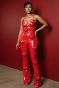 Spaghetti Strap 3D Heart Decor Slim Fit Party Jumpsuit-Red