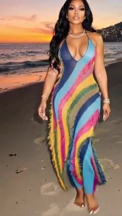 Halter Backless Colorblock Slim Vacation Maxi Dresses