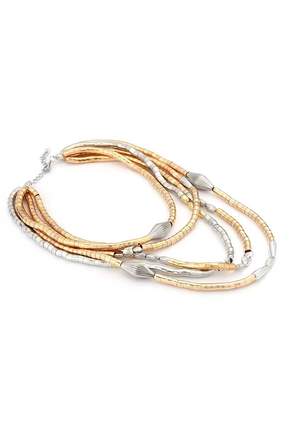 Vintage Two-Tone Multi-Layer Beaded Geometric Necklace