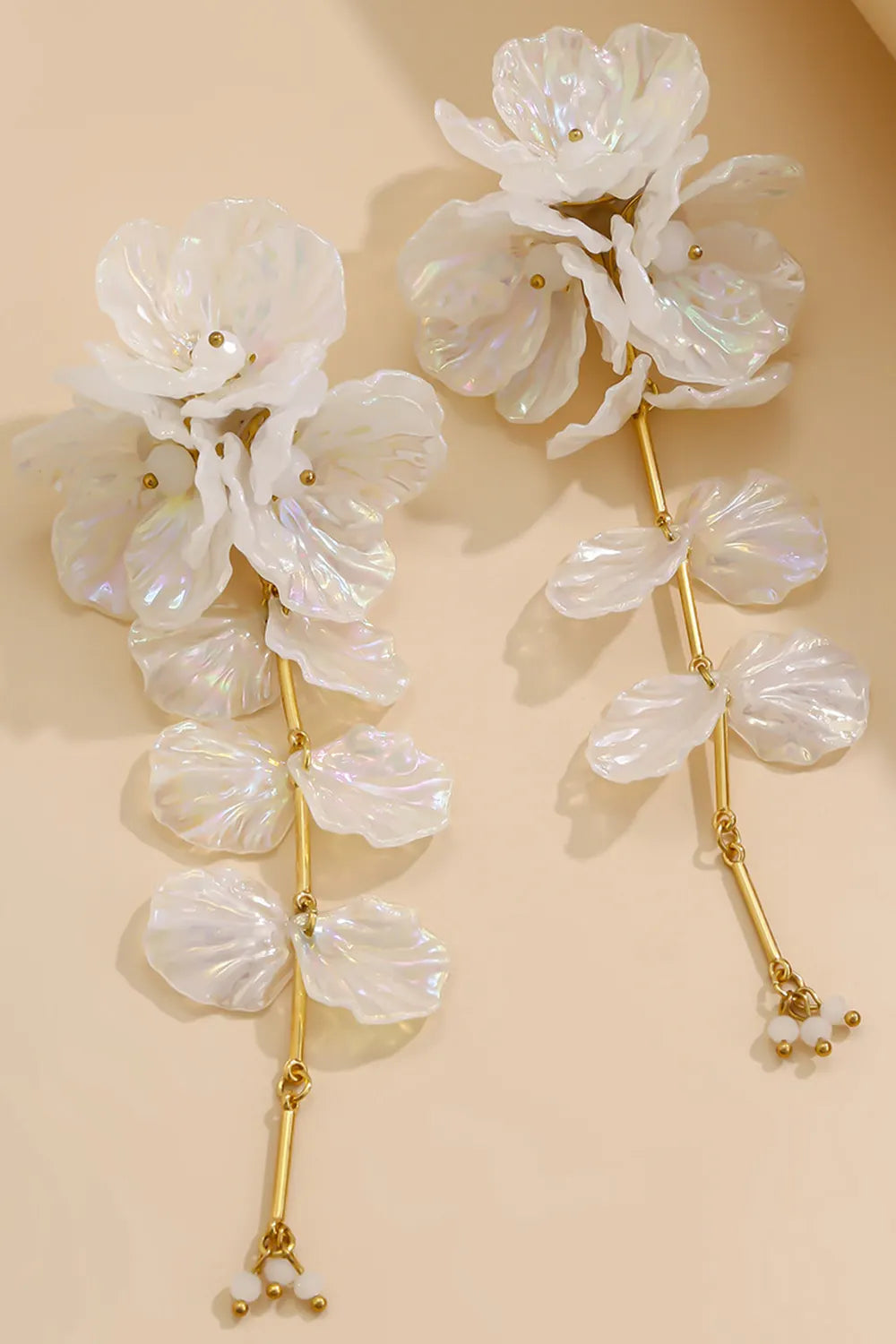 Elegant Beaded Plastic 3D Petal Flower Drop Earrings