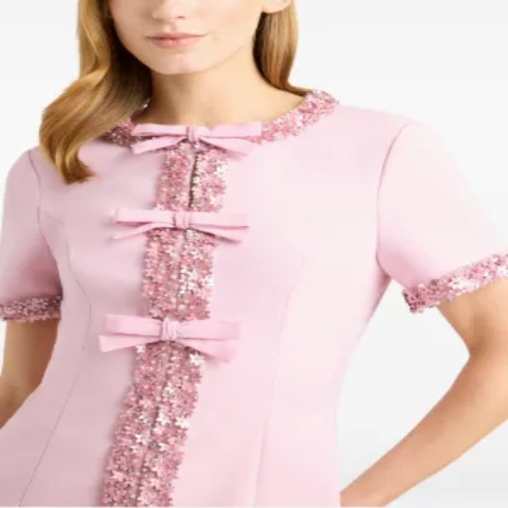 Pink Sequined Bow Decor Short Sleeve Mini Sheath Dress