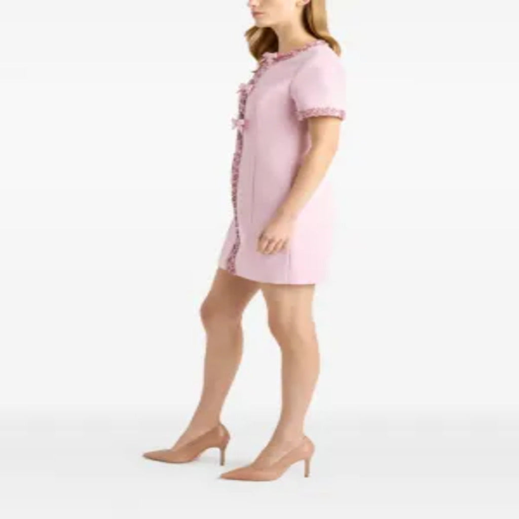 Pink Sequined Bow Decor Short Sleeve Mini Sheath Dress