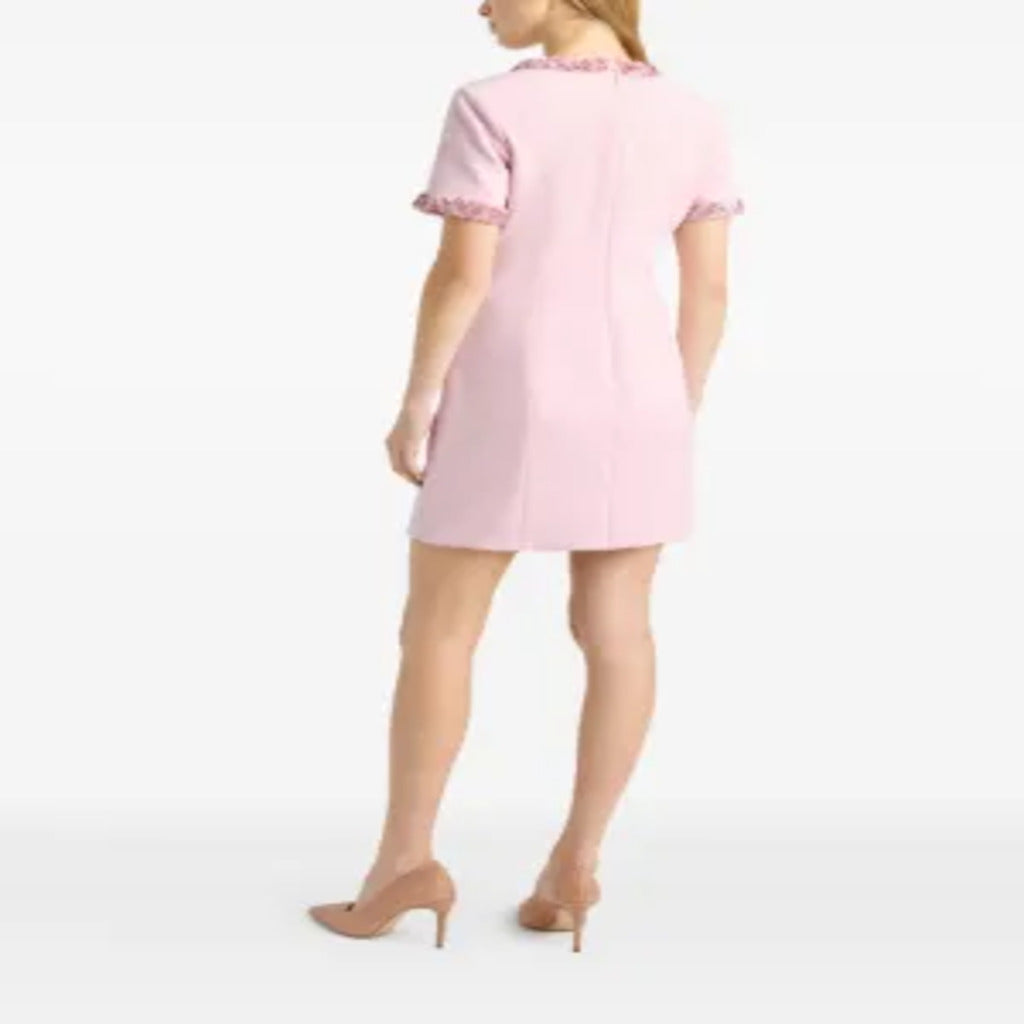 Pink Sequined Bow Decor Short Sleeve Mini Sheath Dress