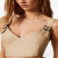 Khaki Buckle Strap Wrap Crop Camisole & Belted Wrap Midi Skirt Two-Piece Co-Ord Set