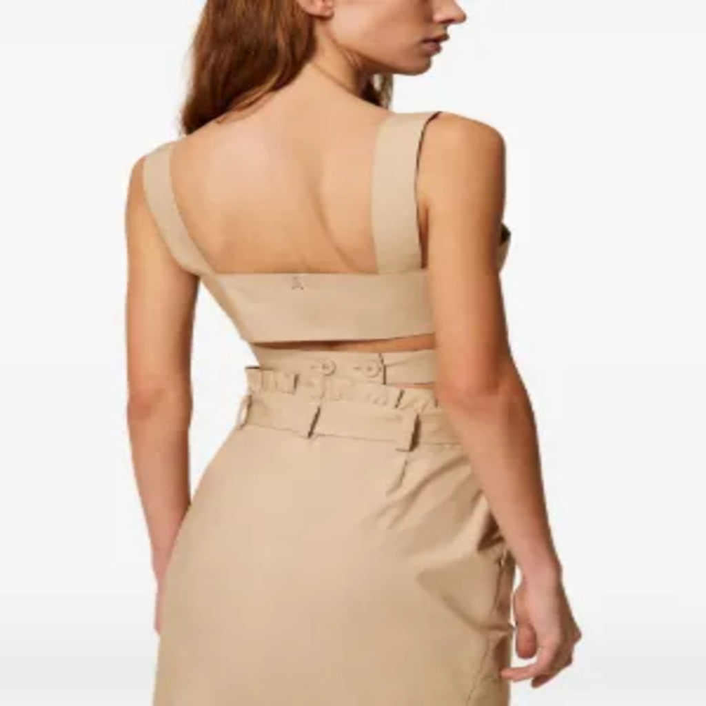 Khaki Buckle Strap Wrap Crop Camisole & Belted Wrap Midi Skirt Two-Piece Co-Ord Set