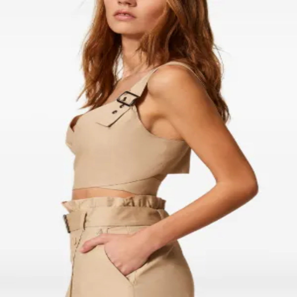 Khaki Buckle Strap Wrap Crop Camisole & Belted Wrap Midi Skirt Two-Piece Co-Ord Set