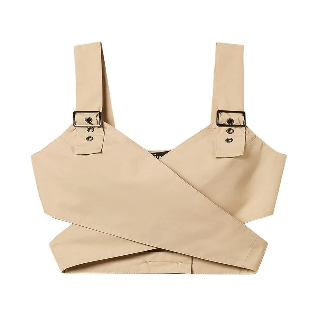 Khaki Buckle Strap Wrap Crop Camisole & Belted Wrap Midi Skirt Two-Piece Co-Ord Set