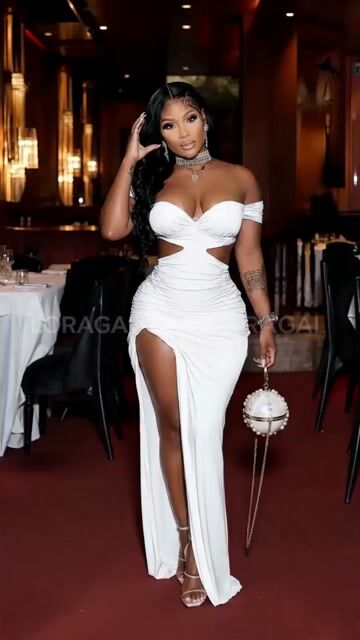 Off Shoulder Cut Out Ruched High Slit Gowns Maxi Dresses-White