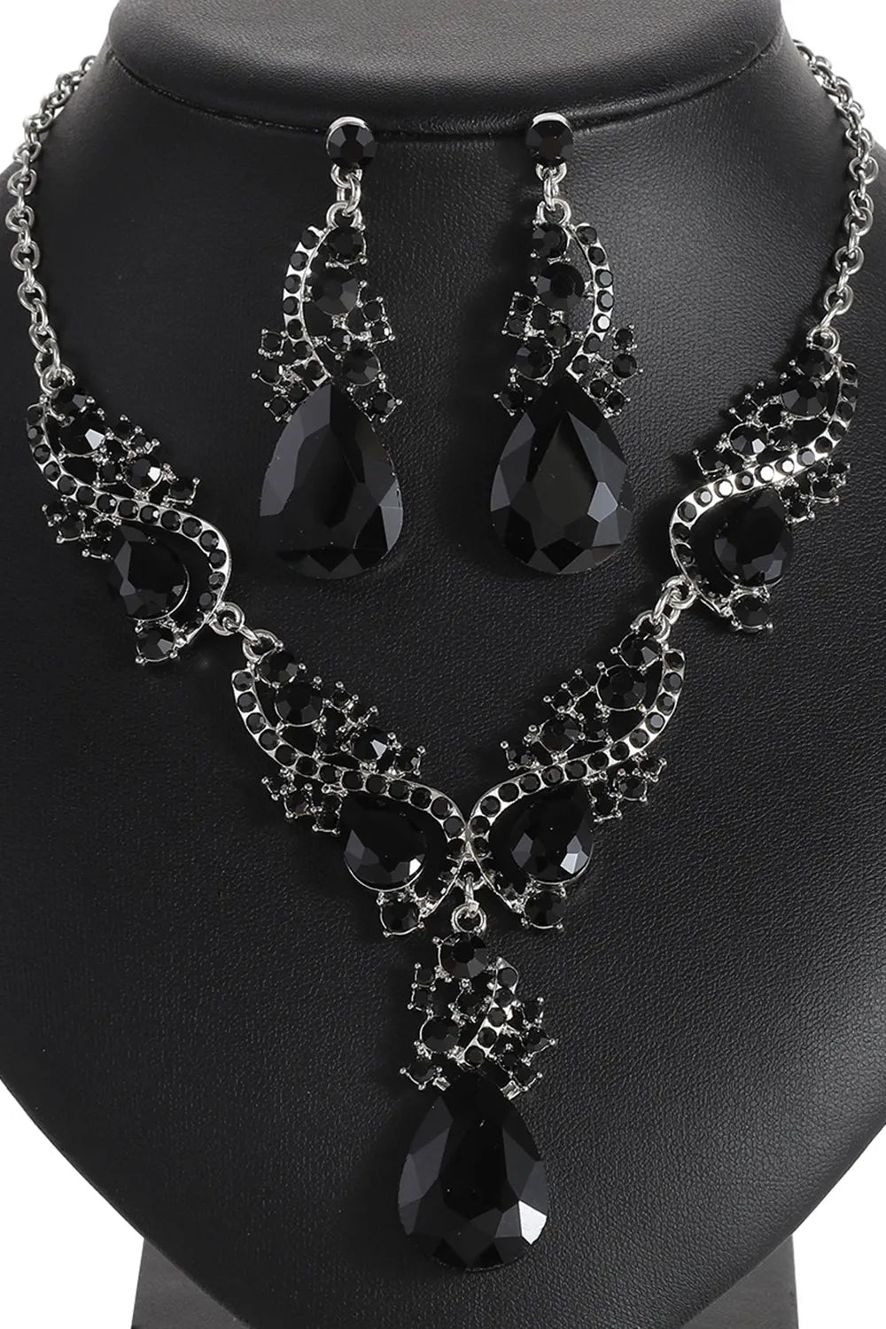 Water Droplet Shaped Rhinestone Earrings Necklace Jewelry Set