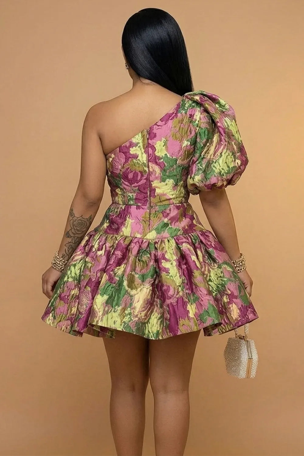 One Shoulder Ruched Cinch Waist A-Line Mini Dresses
