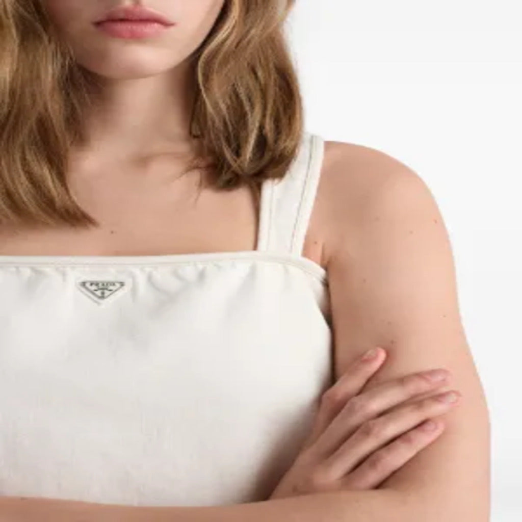 White Logo Plaque Wide Strap Square Neck Mini Shift Dress