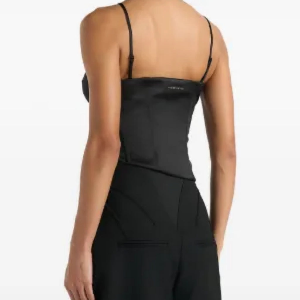 Black Satin Asymmetrical Strap Corset Bustier Top