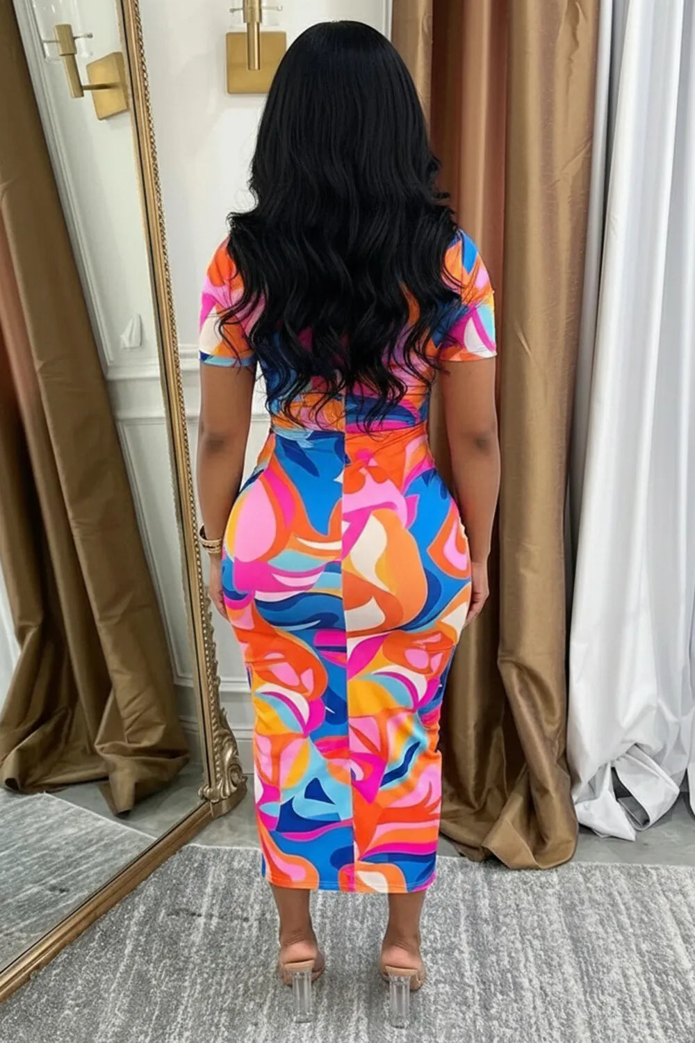 Collar Short Sleeve Colorblock Maxi Dresses