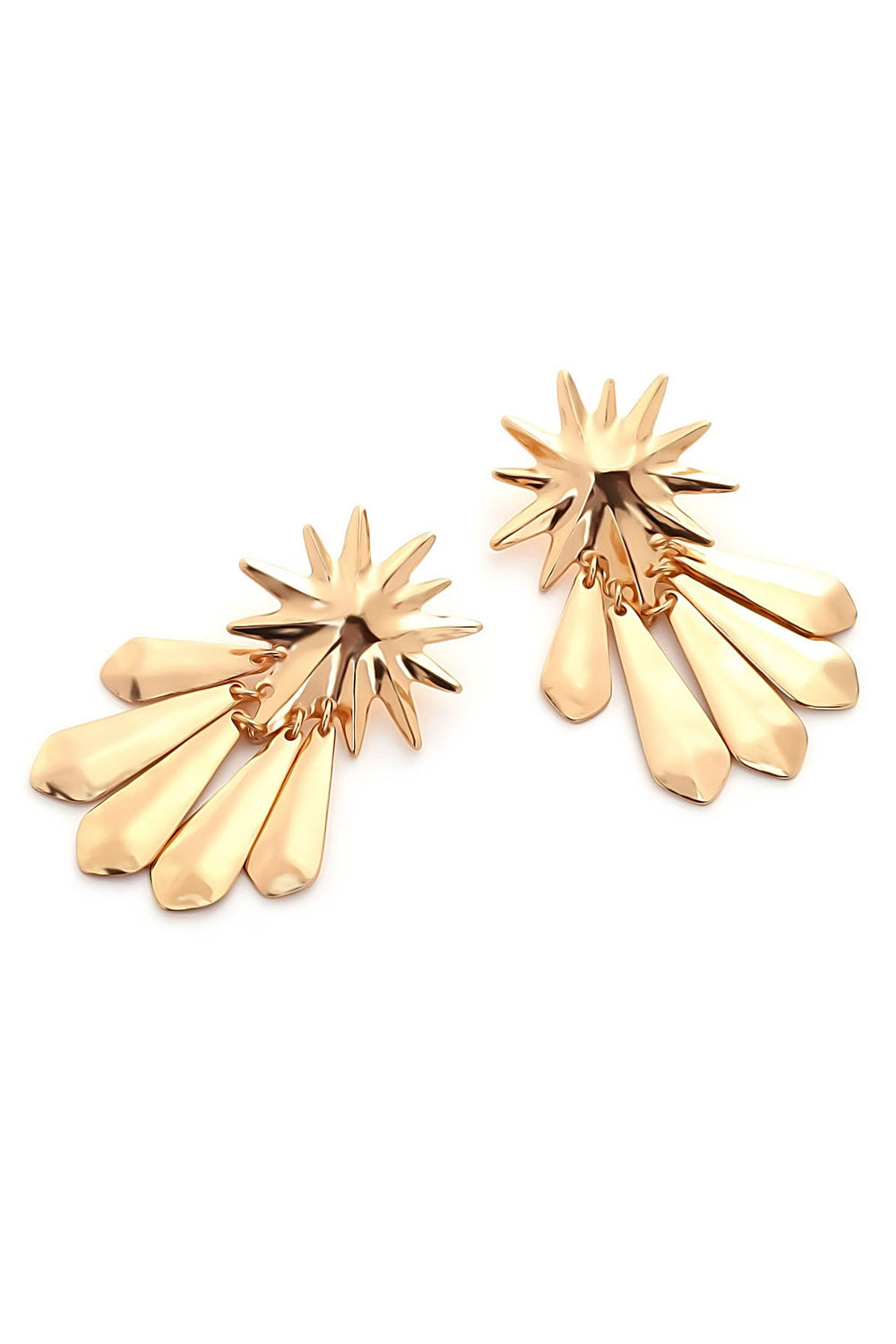 Geometric Sun Motif Metal Fringed Dangle Earrings