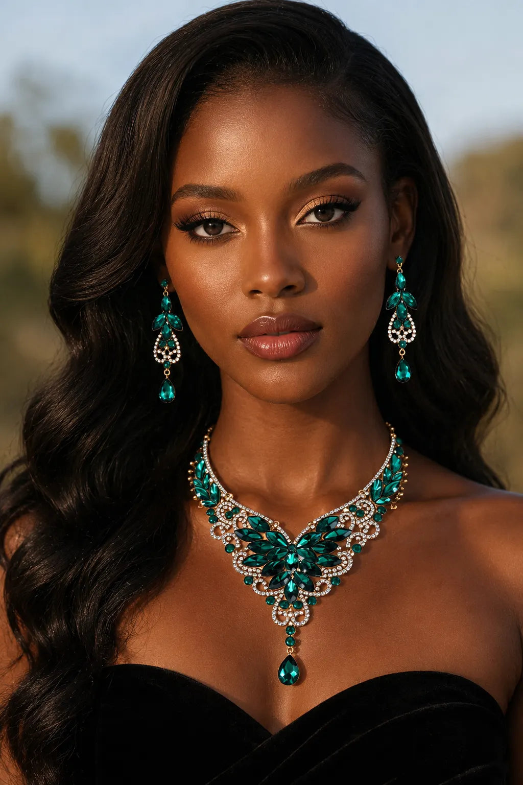 Formal Water Droplet Shaped Pendant Crystal Necklace Earrings Jewelry Set