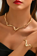 Metallic Sheen Irregular Geometric Choker Necklace Open Bracelet Jewelry Set