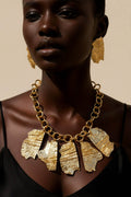 Vintage Textured Irregular Shaped Pendant Chunky Chain Necklace